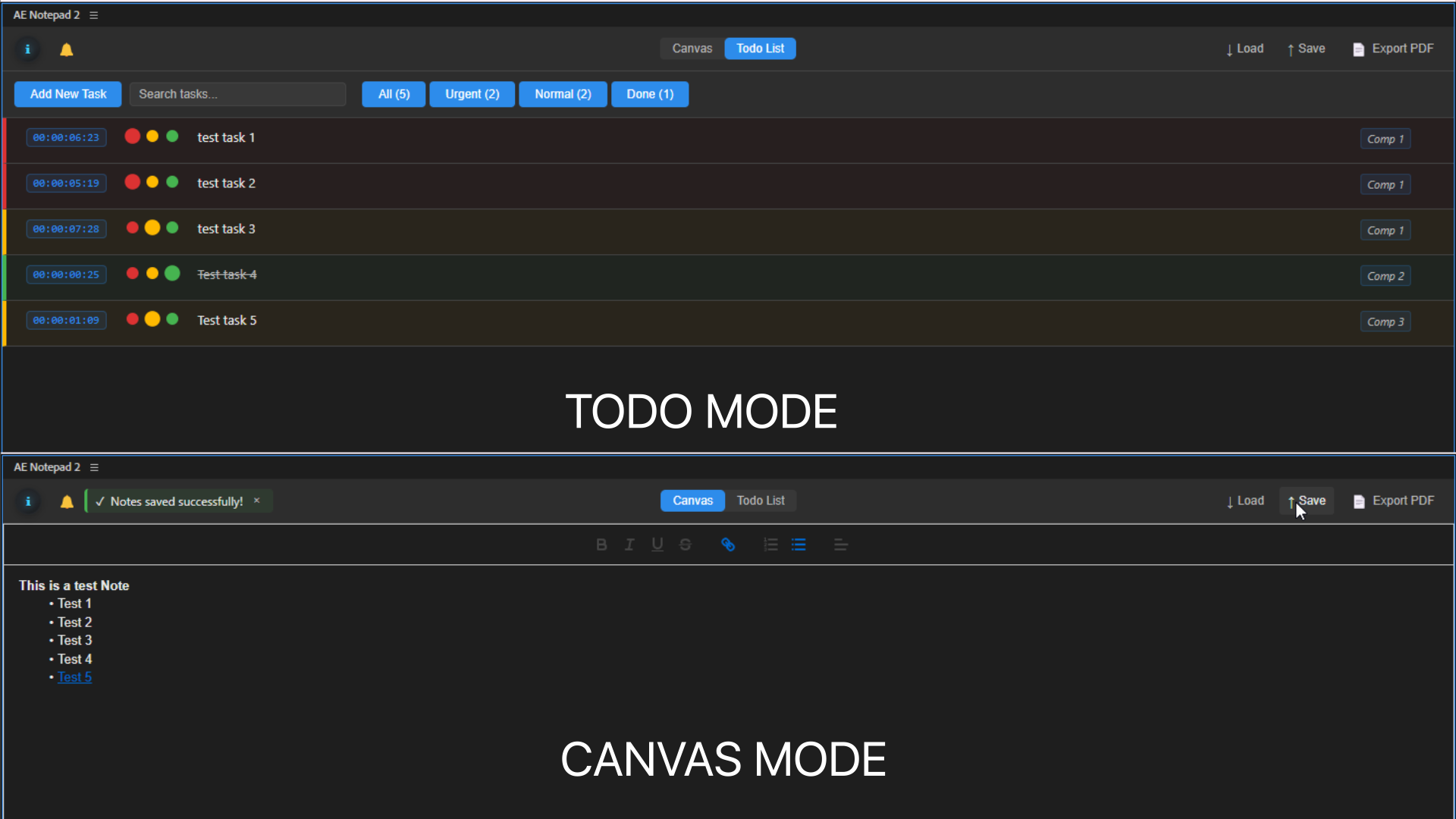 AE Notepad Interface